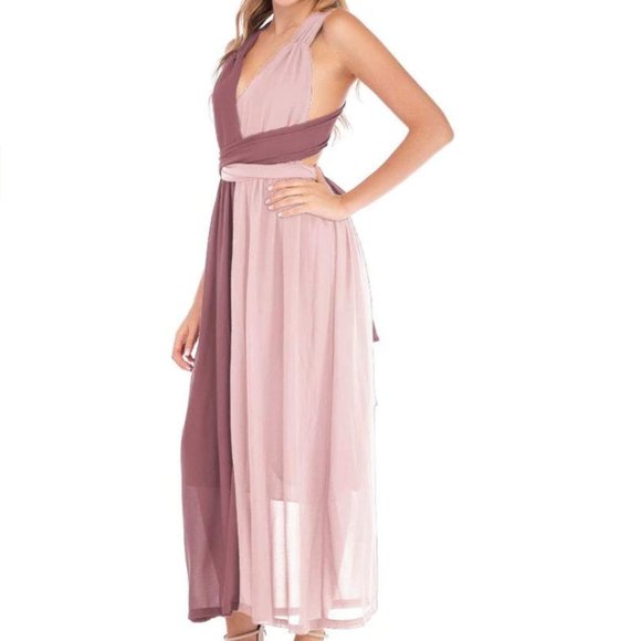 NWT Pink/Rose Open Back Chiffon Maxi Dress. - Picture 3 of 4